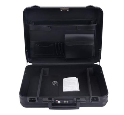 urecimy Men Metal Briefcase Aluminum Locking Storage Box with Removable Foam, Family Medicine Case, Money Suitcase, Jewellery Display Box, Black, 16.5X12.6X4.5 Inch