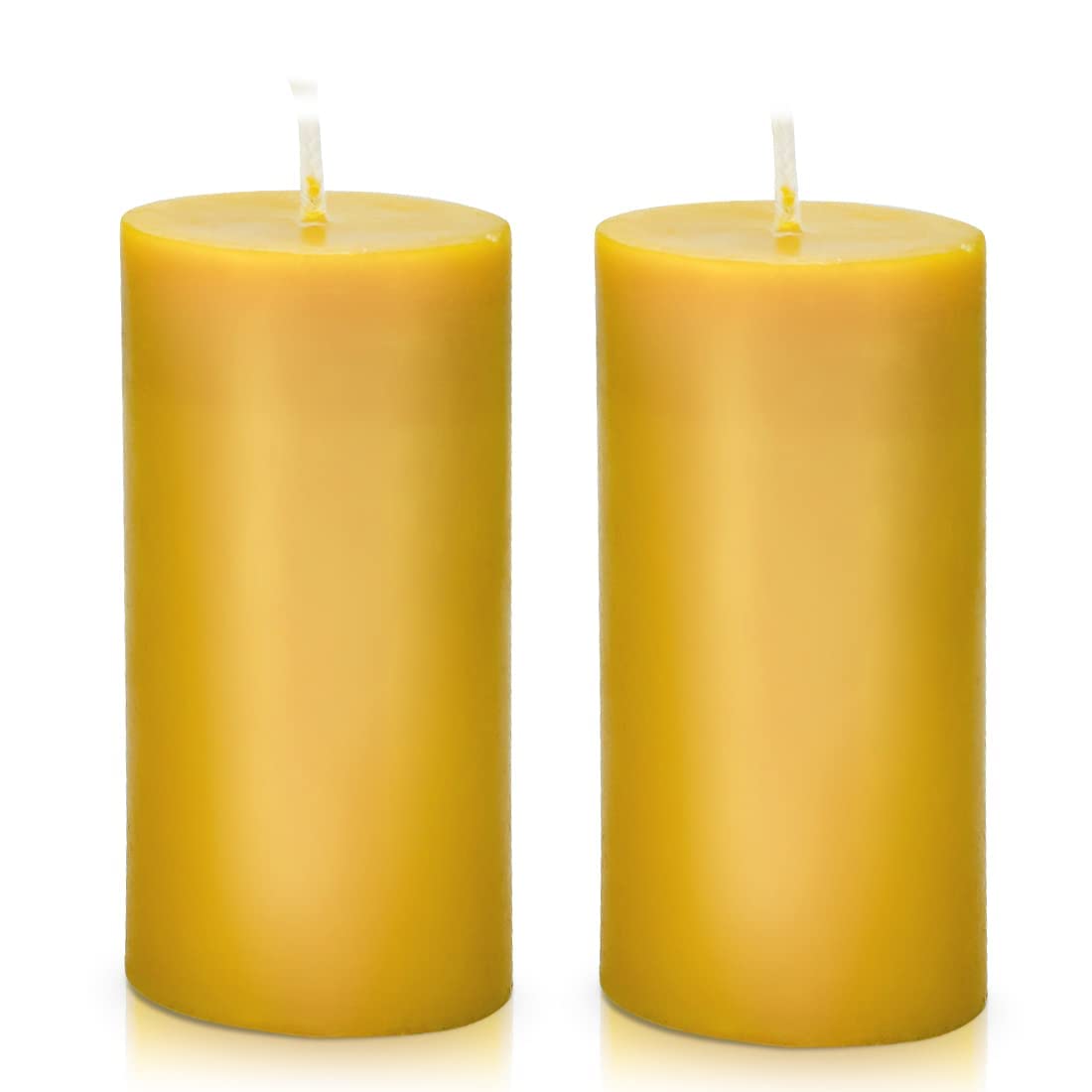 DEYBBY 2x4 inch Natural Beeswax Pillar Candle Set of 2, Smokeless Dripless Pure Organic Beeswax Candle with Natural Scent for Home Decor Blackout Housewarming Party Event, Long Burn, Yellow