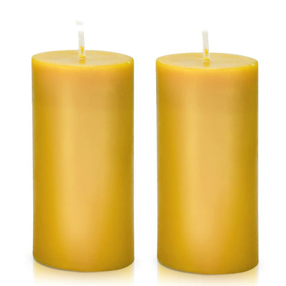 DEYBBY 2x4 inch Natural Beeswax Pillar Candle Set of 2, Smokeless Dripless Pure Organic Beeswax Candle with Natural Scent for Home Decor Blackout Housewarming Party Event, Long Burn, Yellow