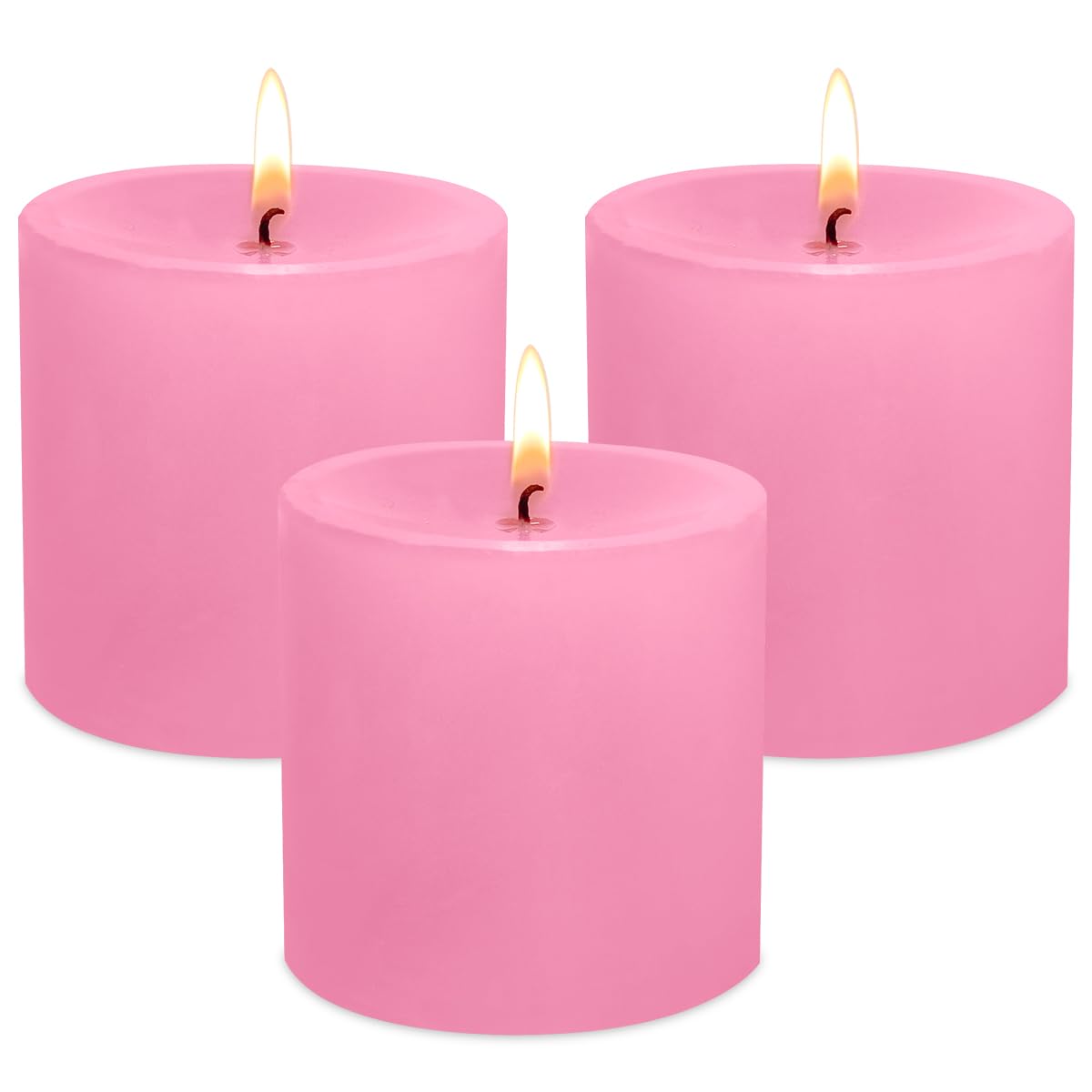 3 Pack Unscented Pink Pillar Candles, 40 Hour 3x3 Inch Dripless Tapered Fat Column Cylinder Candles for Valentine's Day Home Party Holidays