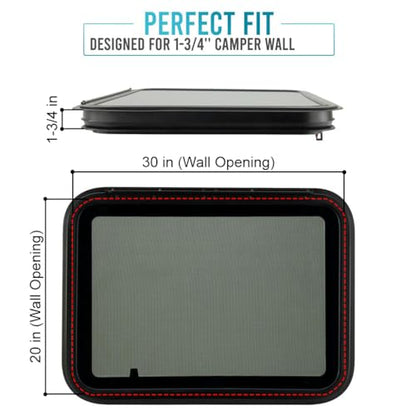 PRO FLEX RV Exit Window ·Tempered Glass, Easy Installation, DOT Certified ·30in W x 20in H ·Weather-Resistant