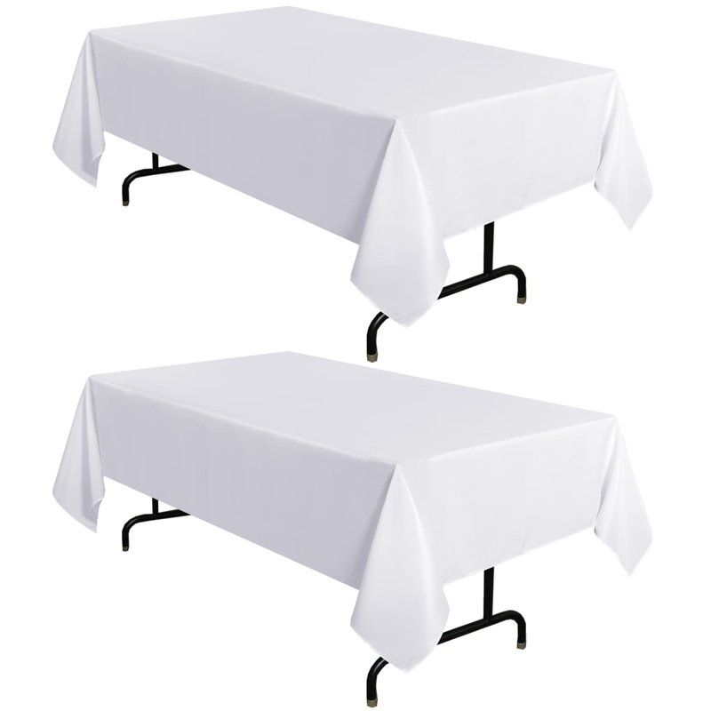 sancua 2 Pack White Tablecloth 60 x 120 Inch, Rectangle 8 Feet Table Cloth - Stain and Wrinkle Resistant Washable Polyester Table Cover for Dining Tables, Buffet Parties and Camping
