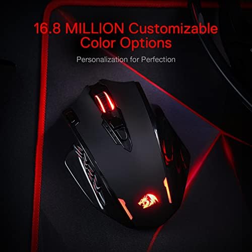 Redragon M913 Impact Elite Wireless Gaming Mouse, 16000 DPI Wired/Wireless RGB Mouse with 16 Programmable Buttons, 45 Hr Battery and Pro Optical Sensor, 12 Side Buttons MMO Mous