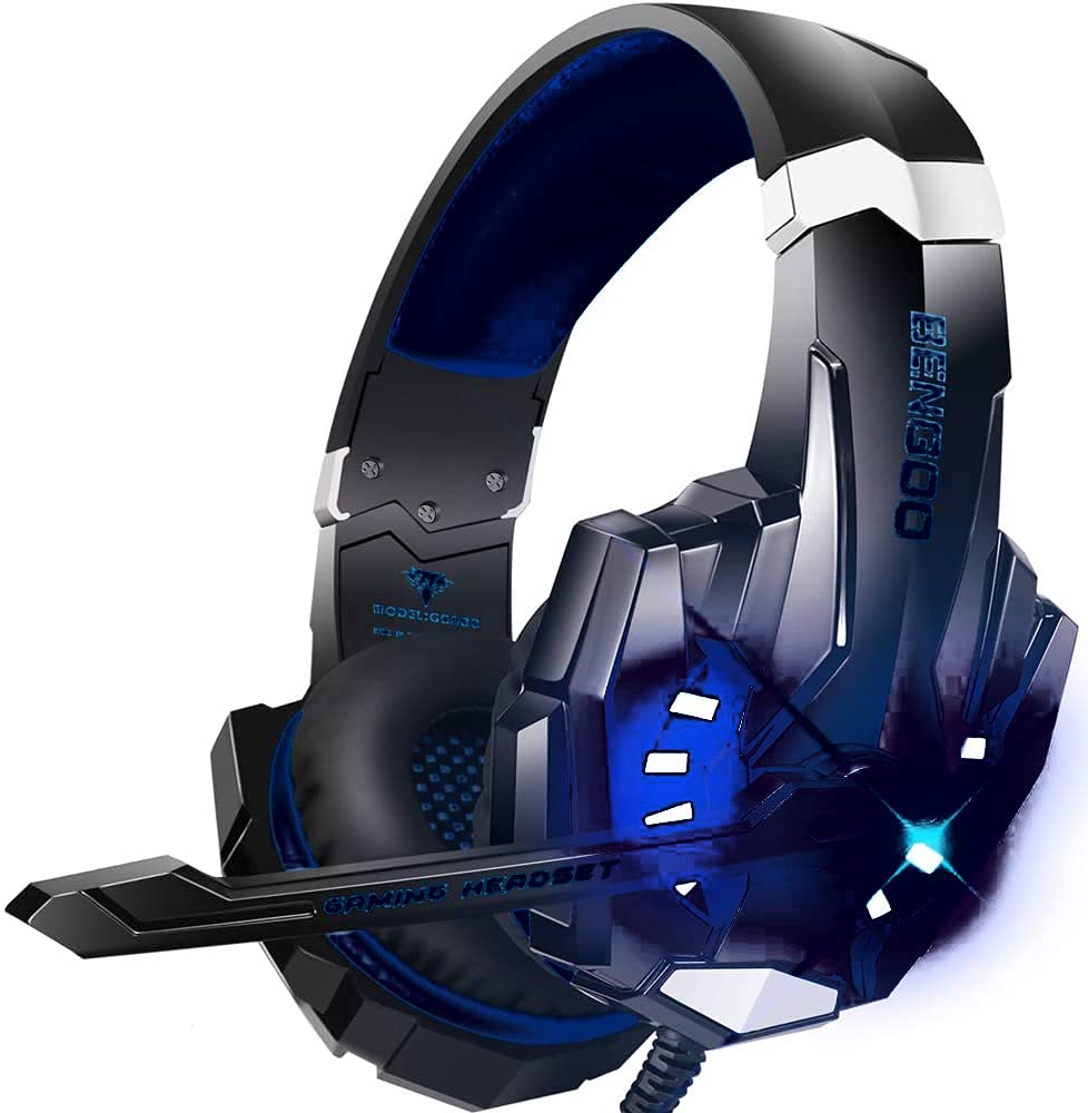 BENGOO G9000 Stereo Gaming Headset for PS4 PC Xbox One PS5 Controller, Noise Cancelling Over Ear Headphones with Mic, LED Light, Bass Surround, Soft Memory Earmuffs for Laptop Mac - Black