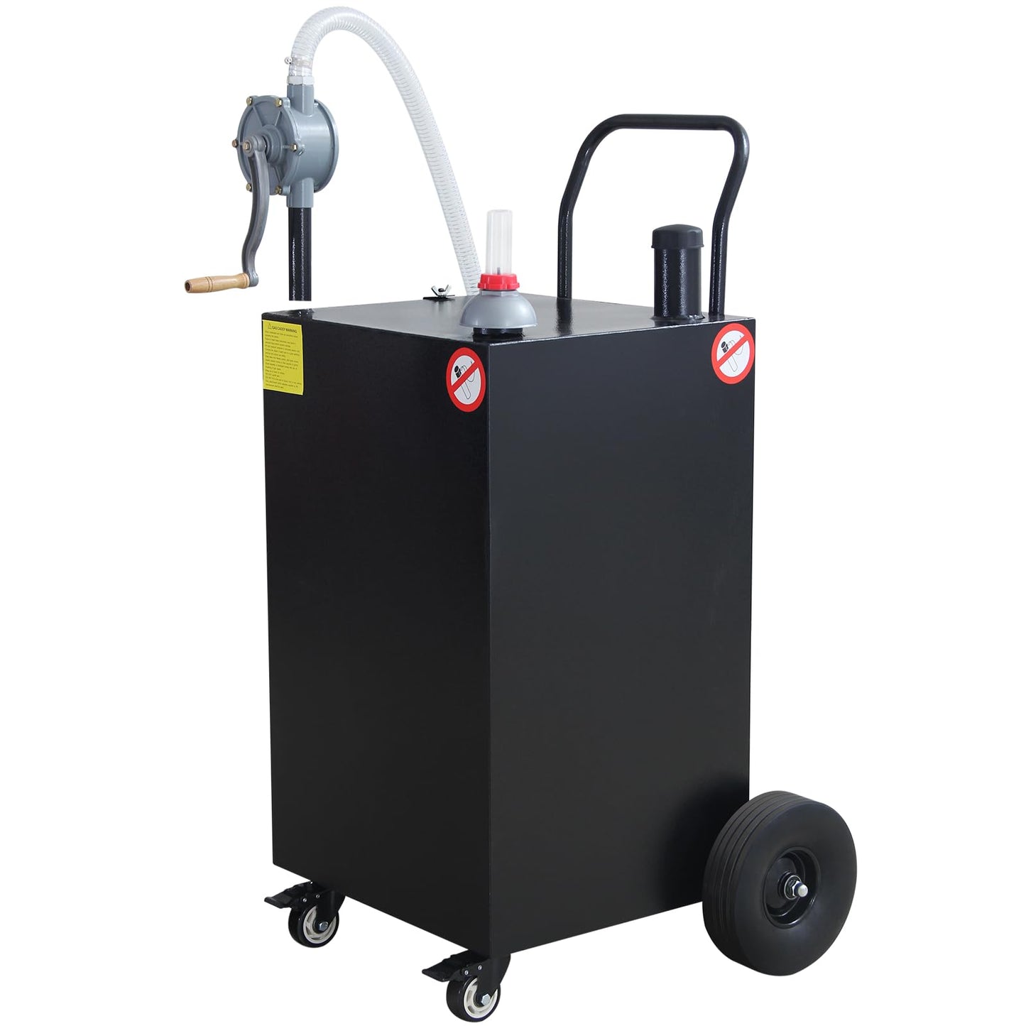 40 Gallon Portable Gas Caddy Fuel Storage Tank Large Gasoline Diesel Can Hand Siphon Pump with Rolling Flat-Free Solid Rubber Wheels for Boat, ATV, Car, Motorcycle (Black)