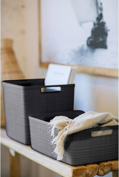 CURVER Jute Basket - 100% Recycled Plastic, Rectangular Design, 12L Capacity - Dark Grey