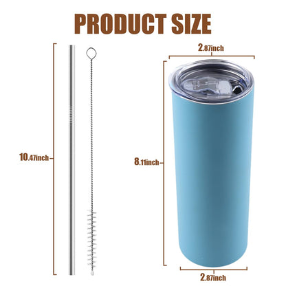 Amtidy 8 Pack 20 oz Insulated Slim Tumbler with Lid and Straw, Powder Coated Double Wall Vacuum Insulated Tumbler for Hot and Cold Drinks