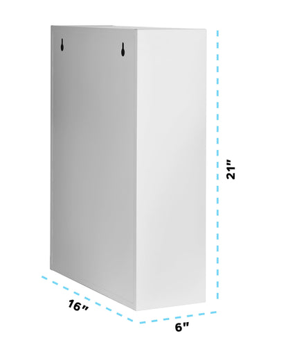 AdirMed White Locking Medication Cabinet with Document Pocket, Metal Wall Mounted Medication Cabinet with Dual Lock and Dual Keys, 21" H x 16" W x 6" D