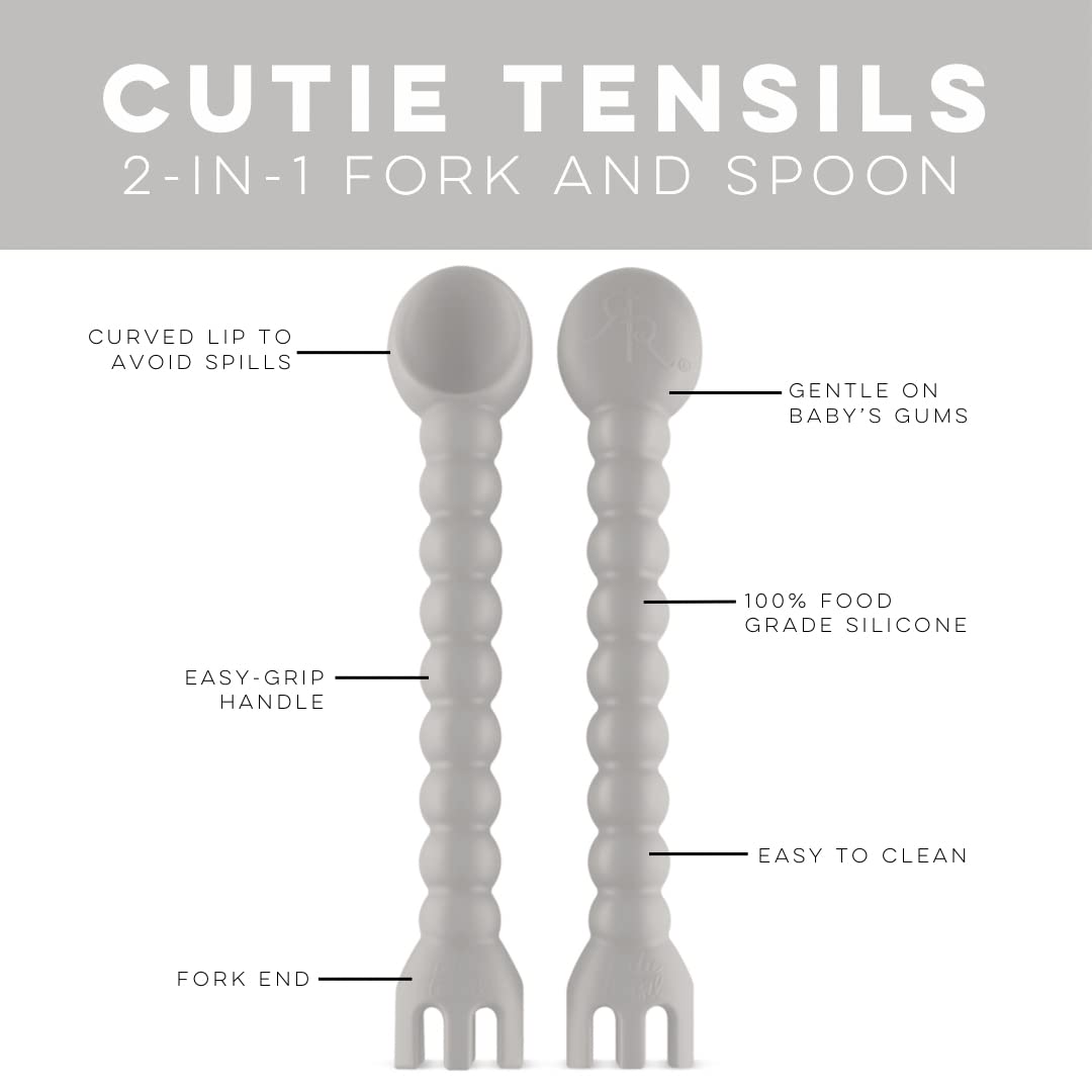 Ryan & Rose Cutie Tensils Baby Spoon and Fork [2 Pack] (Slate)