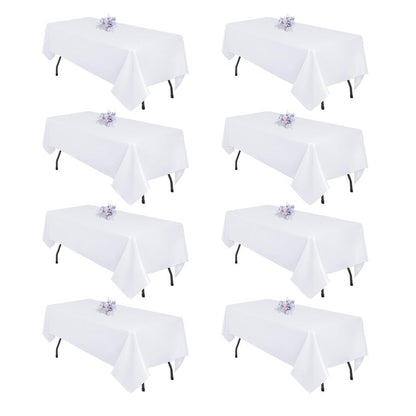 pepmily 8 Pack White Table Cloth 60x102 Inch Rectangle Tablecloths for 6 Foot Rectangle Tables, Wrinkle Resistant Washable Polyester Fabric Rectangular Table Cover for Dining Banquet Wedding Party