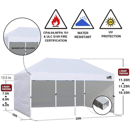 Eurmax USA 10x20 Pop Up Canopy Tent,Commercial Tent with Patented No-Tip Rolling Bag,4 Zippered Removable Walls,UV & Water Resistant Canopy Top,Heavy Duty Outdoor Gazebo,Instant Shelter(White)