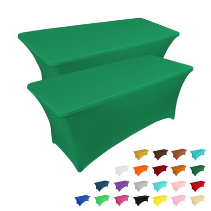 IVAPUPU 2 Pack 8FT Table Cloth for Rectangular Fitted Events Stretch Emerald Green Table Covers Washable Cover Spandex Tablecloth Protector for Party, Wedding, Cocktail, Banquet, Festival