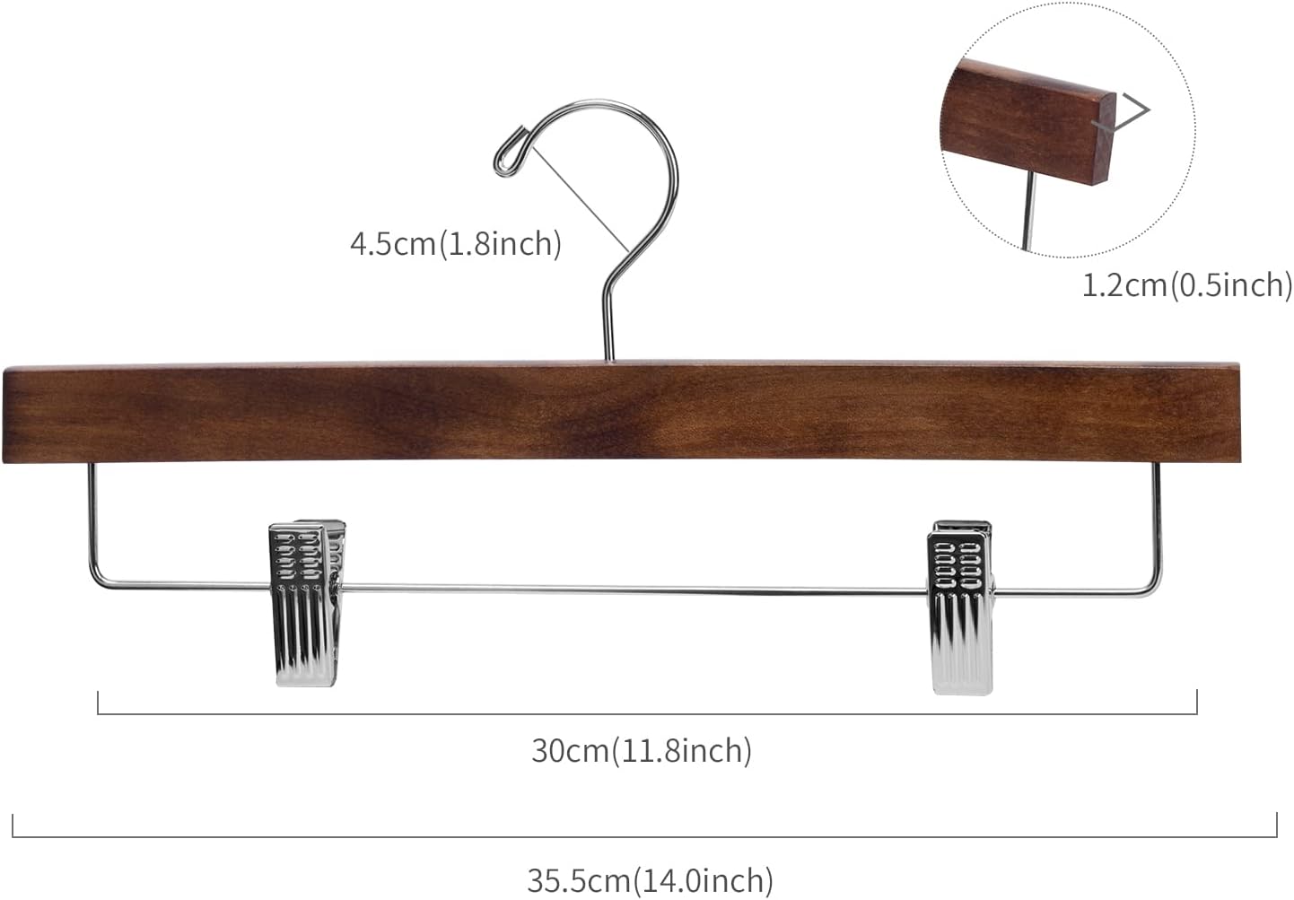 Nature Smile Wooden Pants Hangers with Clips - 10 Retro-Style Trousers Holders