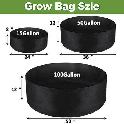 IWNTWY 2-Pack 15 Gallon Grow Bag, Heavy Duty Thickened Fabric Pots Round Raised Garden Bed Planter for Planting Herb Flower Vegetable Potato Plants (24" D × 8" H)