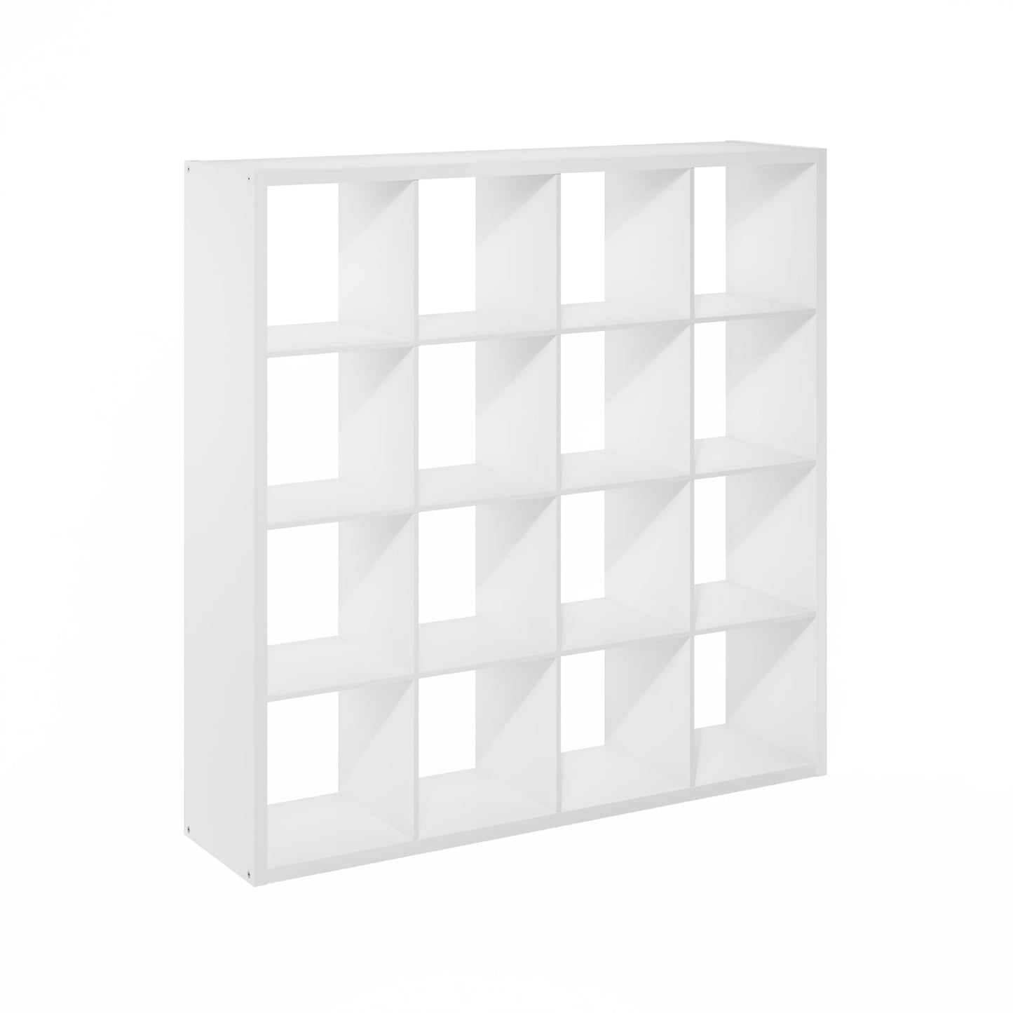 Furinno Cubicle Book Shelf, 16-Cube Bookshelf, Extra Thick Frame Reversible Bookcase with Open Back, 14.6" x 58" x 58", for Living Room, Bedroom, Home Office, White