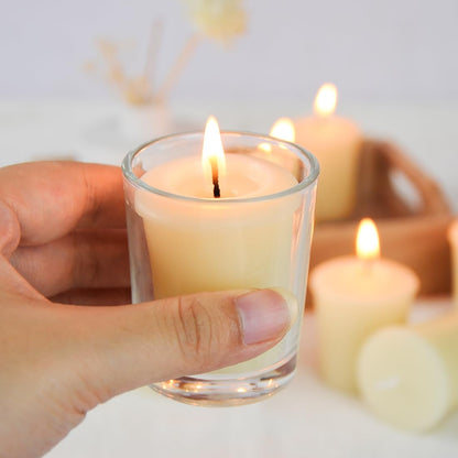 TELOSMA Natural Beeswax Votive Candles in Bulk - Small Beeswax Candle - Non Scent Votive Candle -Pack of 24 - Cream White