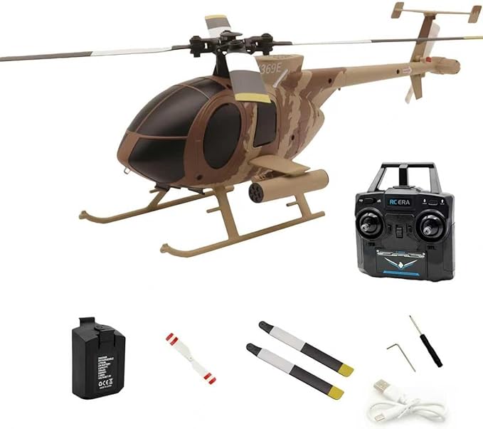 RC-ERA C184 MD500 RC Helicopter 4CH Single-Propeller Flybarless Optical Flow Gyro Stabilized Remote Control Helicopter RC Aircraft Model Toys for Adult