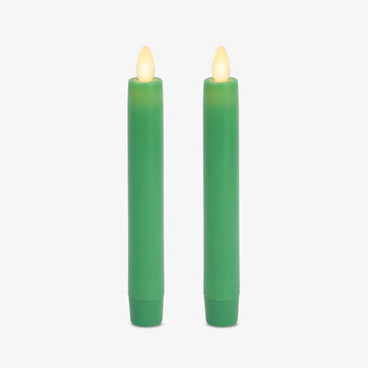 Luminara Set of 2 Flameless Candle Tapers (0.87" x 6.7") Flat Top Real Wax Unscented (Vibrant Green)