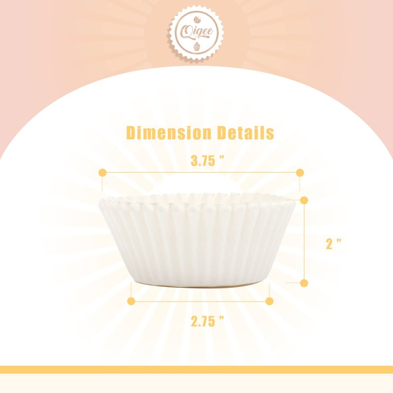 qiqee 300 Count Jumbo Cupcake Liners White Muffin Liners Food Grade Baking Cups Paper No Smells（Large Size）