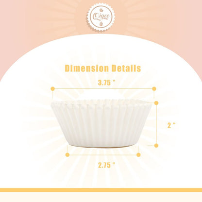 qiqee 300 Count Jumbo Cupcake Liners White Muffin Liners Food Grade Baking Cups Paper No Smells（Large Size）