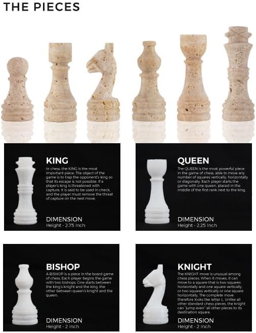 Marble Chess Set 12 Inch Handmade White and Travertine Board Games for Adults with Storage Box Classic Table Chess Board with Chess Pieces &amp 2 Extra Queens Gifts &amp Home Décor