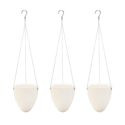Sungmor 3 Pack Self Watering Hanging Planters, Unique Eggshell Shape Indoor Outdoor Hanging Pots for Plants, Modern White Plastic Flower Pots Home Decor Hanging Basket