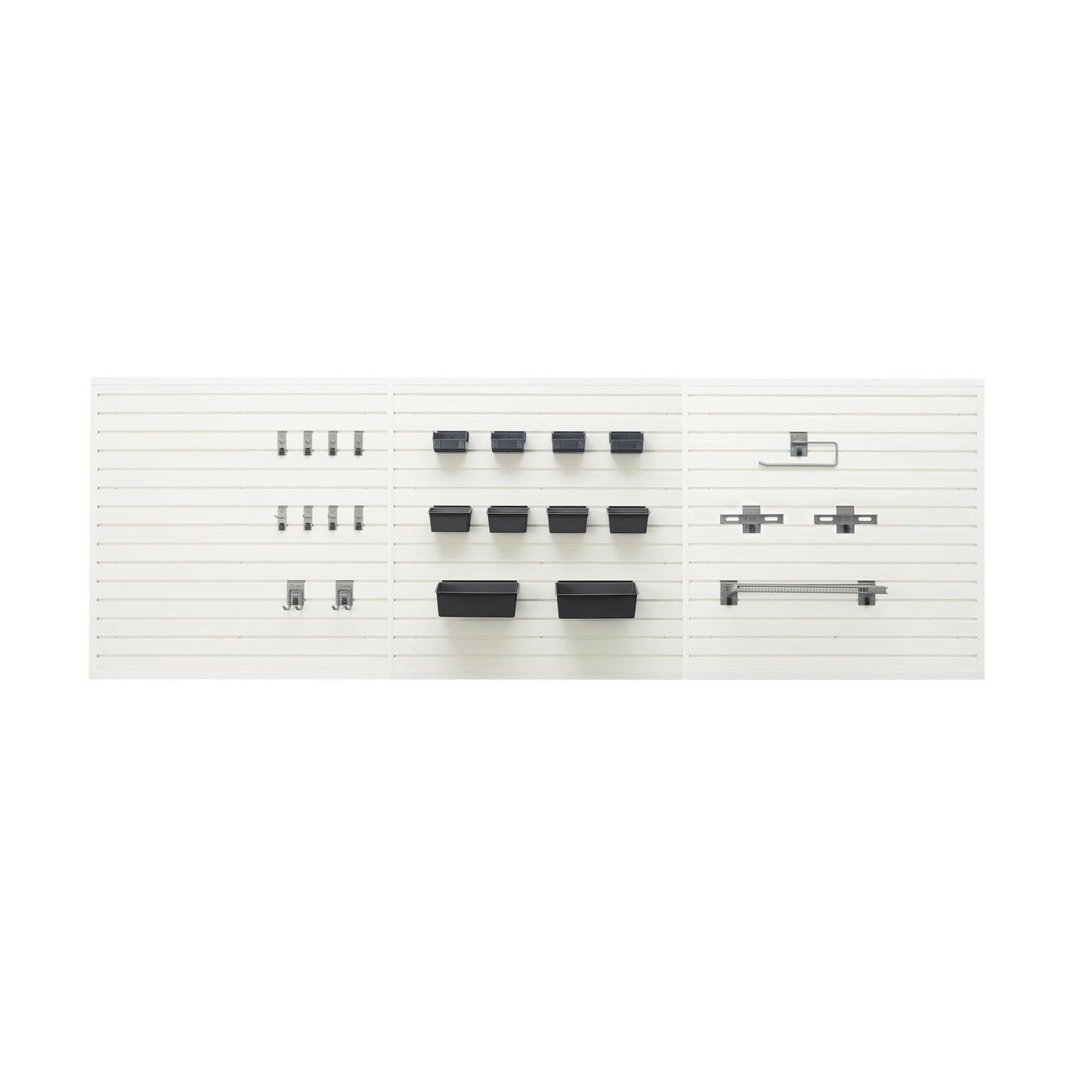 TRINITY 48 Sq Ft Modular Slatwall Panels Kit, Garage Organization and Storage System, Includes 24 Garage Organizer Accessories, 3600 lb Total Capacity, White PVC, Stud Mount Hardware Included