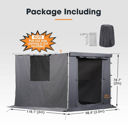 SanHima Awning Room with Floor 8.2Ft x 10Ft - Breatheable Mesh Tent Waterproof Sun Shelter for Overland Camping, for SanHima Pull-Out Side Awning 8.2Ft x 10Ft (Not Included)