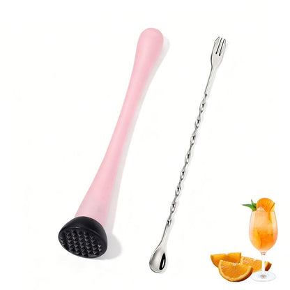 Muddler for Cocktails,Cocktail and Bar Tools for Lemonade 10" Muddler and Long Handle Bar Cocktail Mixing Spoon