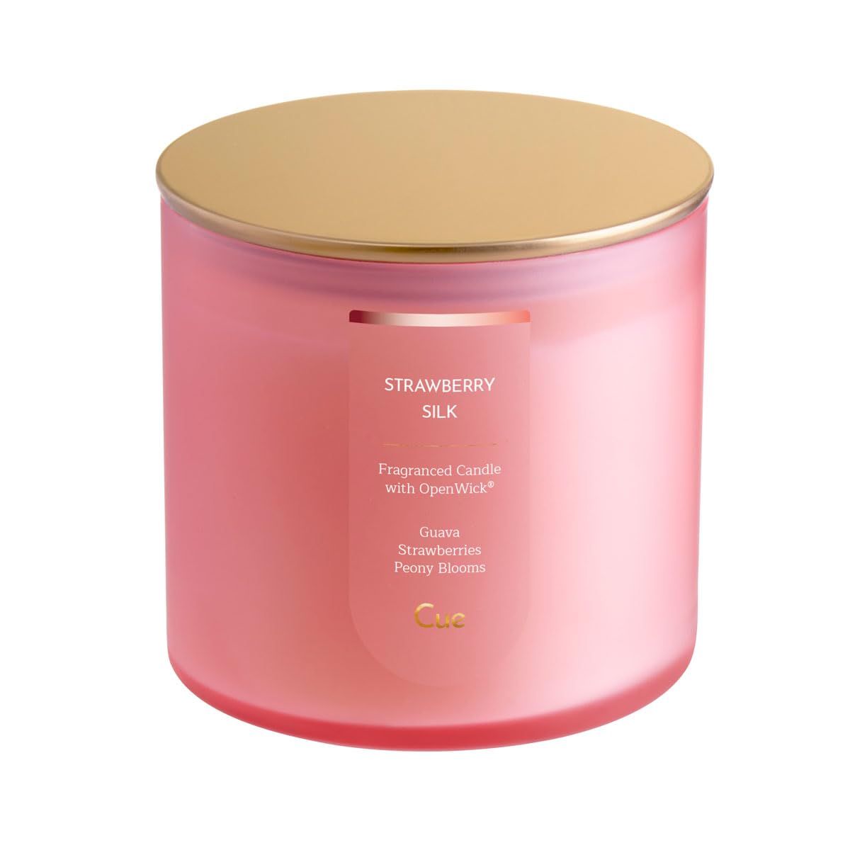 CUE Scented Candle | OpenWick Clean Burning | Soy Coconut Wax Blend | Spring | Summer | Clean Burning | Gift | Extended Burn Time (14oz, Strawberry Silk)
