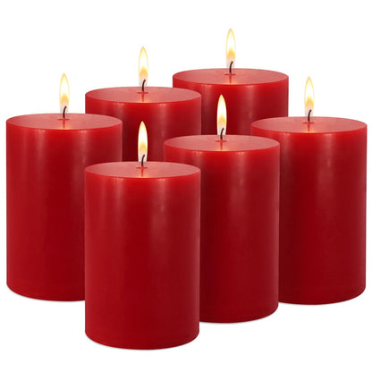 2.75x3.25 inch Red Pillar Candles Set of 6, Unscented Red Candles, Dripless Candles, Ideal as Wedding, Parties, Spas, Dinner, Home Decoration, Church
