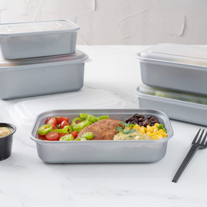 Restaurantware Futura 23.6 Ounce Meal Prep Containers With Lids 100 Microwavable To Go Containers - Inserts Sold Separately Disposable Silver Plastic Food Containers With Lids