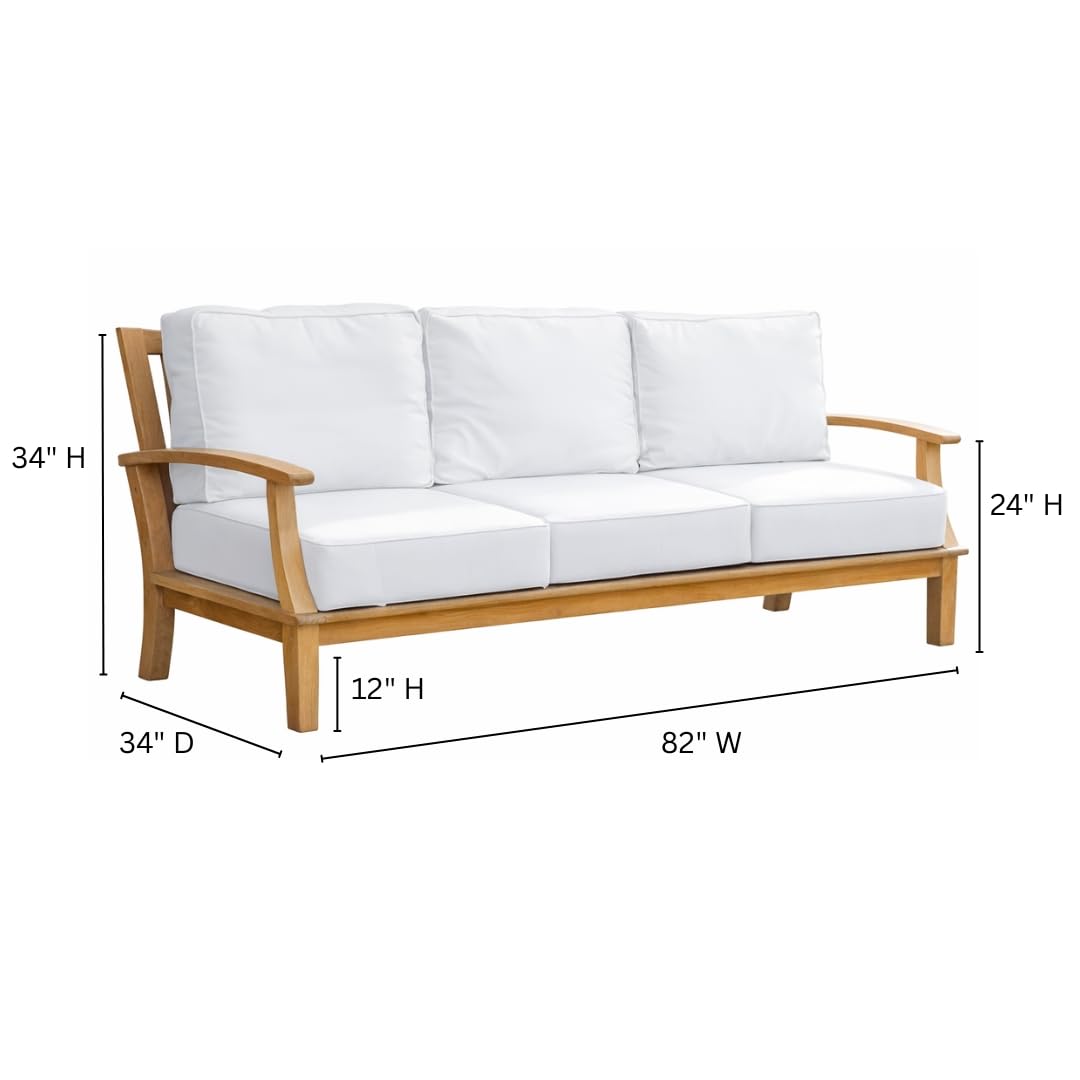 Hives & Honey Pavilion 82" Outdoor Teak Sofa with Cushions, Grade-A Teak Patio Couch, Weather-Resistant Deep Seating for Patio, Deck, Garden – White