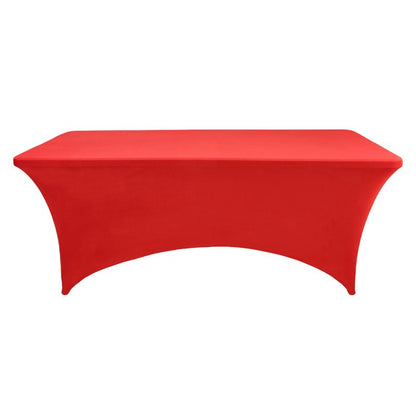 ZarzaaSik 10-Pack 4ft Red Spandex Table Covers for Rectangular Folding Tables - Wrinkle Resistant Stretch Tight Table Cloths - Fitted Table Protector for Parties, Trade Shows, Banquet, and Wedding