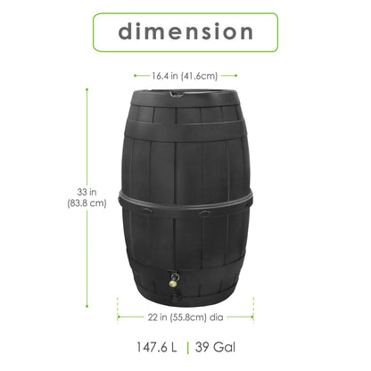 Garden Central 39-Gallon Knock Down Rain Barrel with Brass Spigot, Black – Plastic Outdoor Water Collection Container with Planter Top – Irrigation Supply for Gardening, Lawn & Landscaping