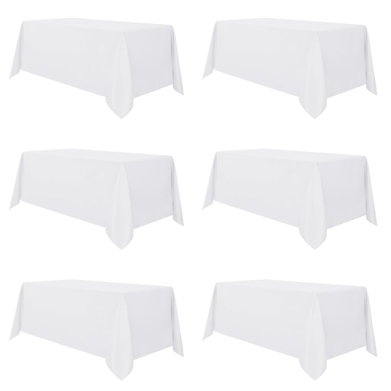 sancua 6 Pack White Tablecloth 90 x 156 Inch - Rectangle Table Cloth for 8 Feet Tables Stain and Wrinkle Resistant Washable Polyester Table Cover for Dining Wedding Banquet Party Buffet Restaurant