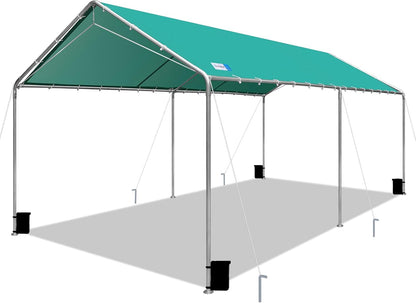 Voysign 10'x20' Carport Heavy Duty Galvanized Car Canopy with Included Anchor Kit, 3 Reinforced Steel Cables, Green
