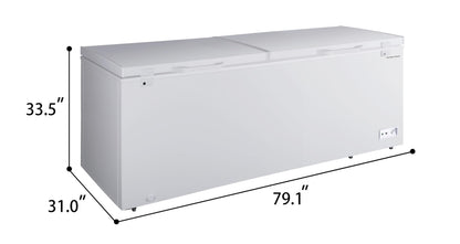 Hamilton Beach HBFRF2129 21 cu ft Double Door LID Garage-Ready Chest Freezer-White, Vinyl-Coated Baskets, Space-Saving Flat Back, Stay-Open, Front-Access Drain, for Storage, Hunting, Large Family