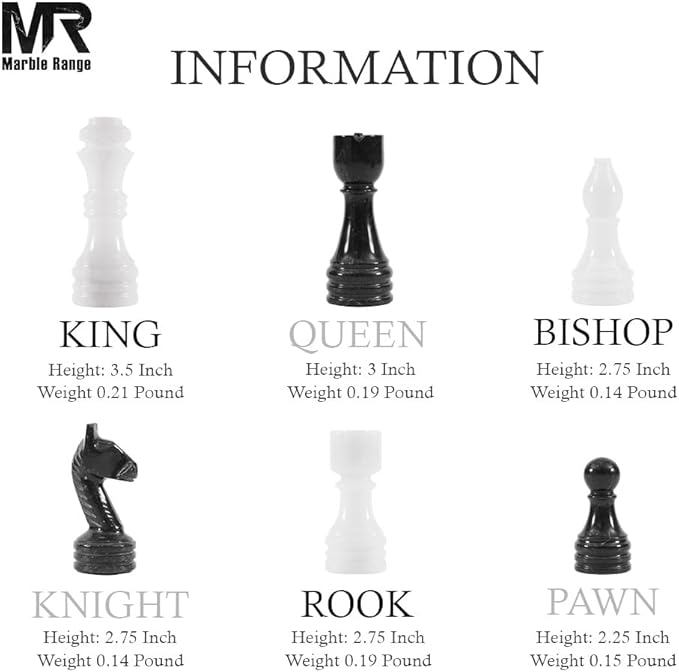 Marble Chess Set for Adults 15 Handmade White &amp Black Board Game with 32 Chess Pieces 2 Extra Queens &amp Storage Box Luxury Travel Game – Elegant Home Décor