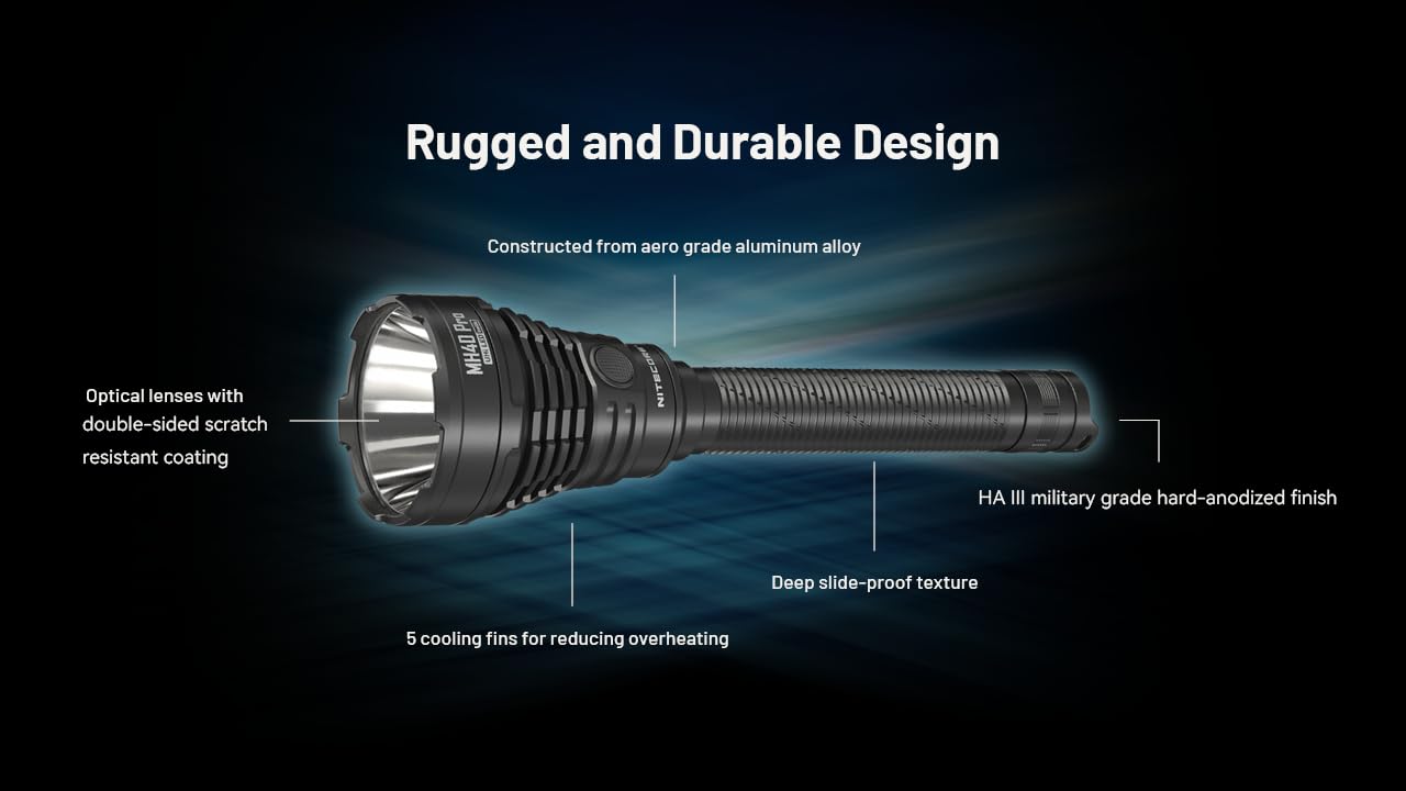 EdisonBright Nitecore MH40 Pro 3500 Lumen Long Throw ong Run-time Flashlight with USB-C Rechargeable Battery, Wireless Pressure Switch with EBR Charging Cable
