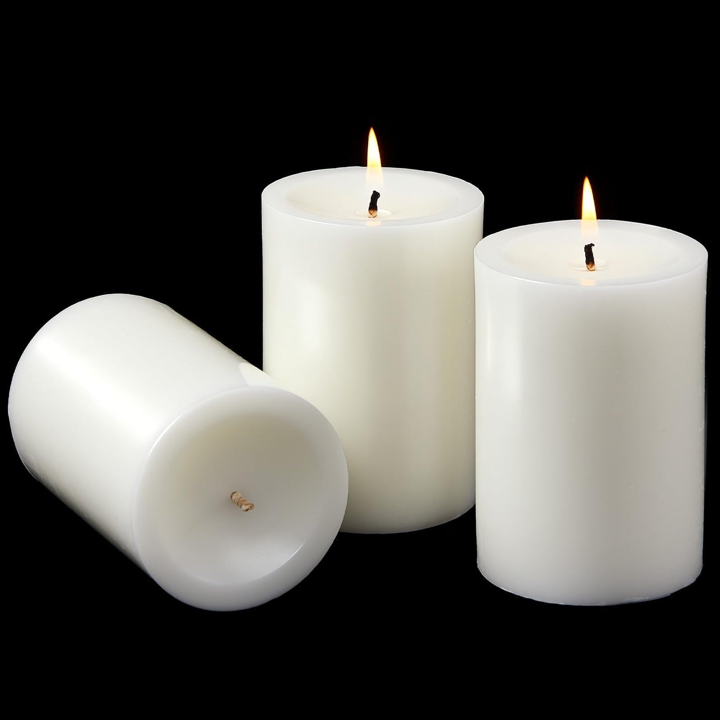 Ashlux 3x4 Inch White Pillar Candles, Set of 3 Wax, 56 Hours Long Burning, Unscented and Dripless Pillar Candles Bulk for Christmas Lights, Wedding, Parties, Spas, Home Decorative