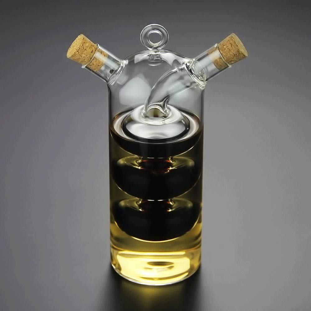 WINAKUI Olive Oil and Vinegar Dispenser Cruet Bottles, 2 in 1 Transparent Dual Glass for Kitchen Cooking Container
