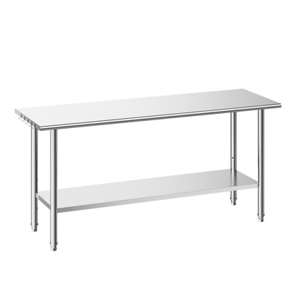 VEVOR Stainless Steel Work Table, 24x72 Inch Food Prep Table, Commercial Kitchen Workstation with Adjustable Undershelf, Metal Heavy Duty Utility Worktable, for Restaurant Home Hotel Garage Outdoor