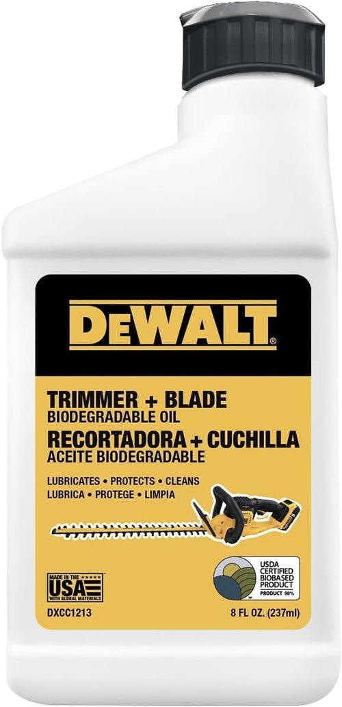 DEWALT Hedge Trimmer Oil - Biodegradable Lubricant for High-Speed Blades - Eco-Friendly Rust Protection, 8 oz