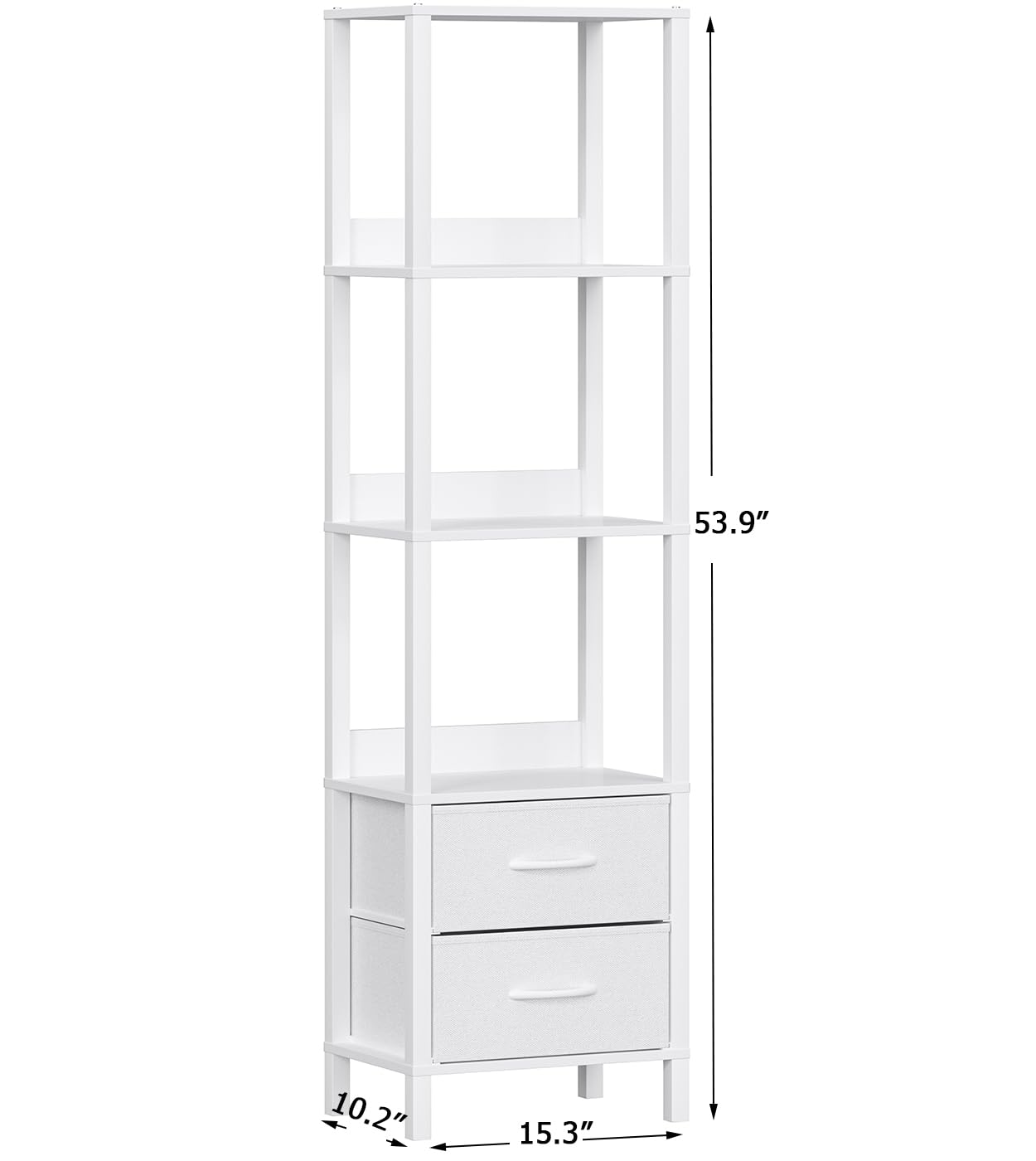 VIMBER Tall Bookshelf with Drawers, 6-Tier Bookcase for Books, Garage Kit, CDs, Movies, Modern Standing Bookshelves Storage Organizer for Bedroom Office Living Room White USSJ002W