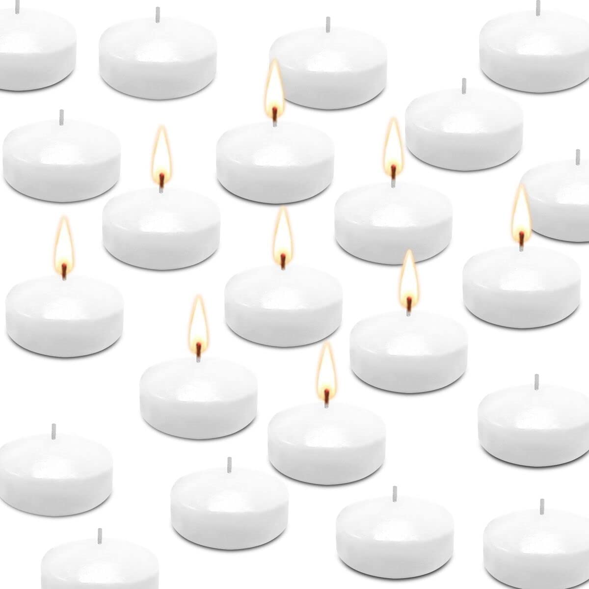 50 Pack Floating Candles, 2'' White Unscented Dripless Wax Burning Candles, for Cylinder Vases, Weddings, Party and Holiday