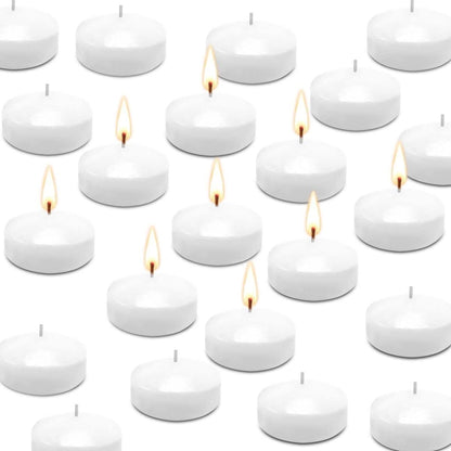 50 Pack Floating Candles, 2'' White Unscented Dripless Wax Burning Candles, for Cylinder Vases, Weddings, Party and Holiday