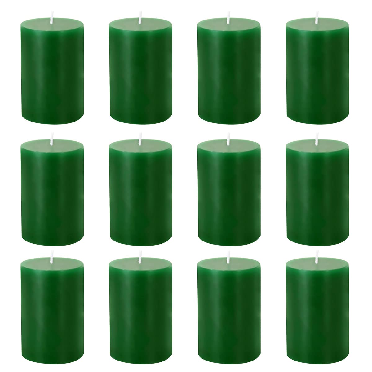 2x3 Green Pillar Candles, Set of 12, Holiday Candles, Unscented for Christmas, Home Decor