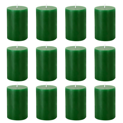 2x3 Green Pillar Candles, Set of 12, Holiday Candles, Unscented for Christmas, Home Decor