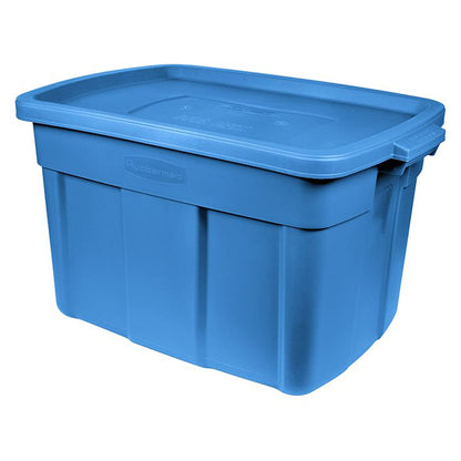 Rubbermaid Roughneck Tote 18 Gal, 6 Pack, Made in USA, Heritage Blue, Rugged Plastic Stackable Storage Bins with Lids and Handles